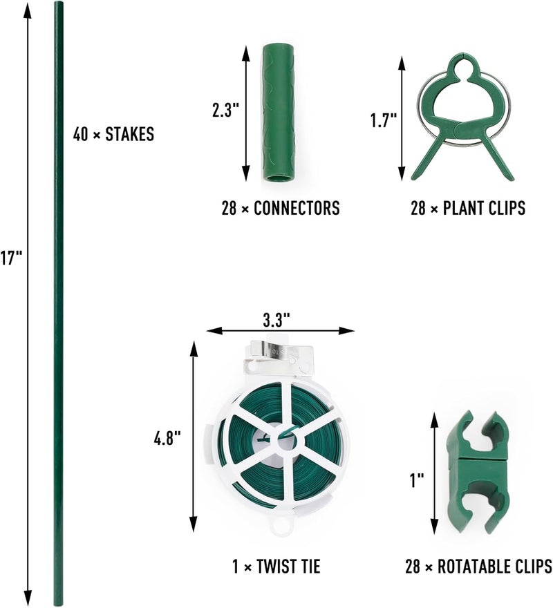 MAXPACE 125pcs Garden Stakes Kit: Includes 40 Sets of Fiberglass Plant Sticks Supports & Accessories for DIY 4ft, 5ft, 6ft, 7ft Stakes for Tomato, Vegetables, Indoor & Outdoor Gardening Supplies - Image 3